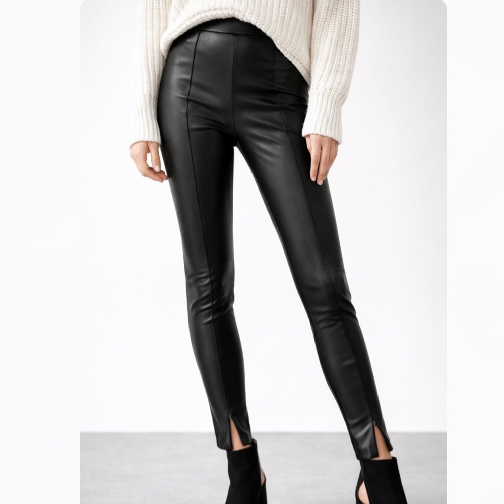 Zara Faux Leather Ankle Zip Legging Pants
